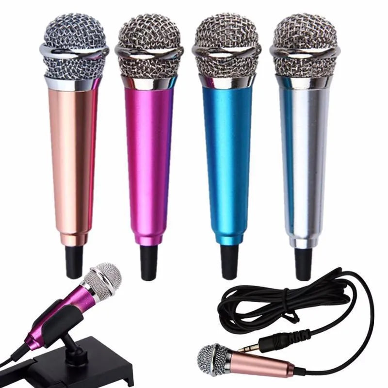 T3 mini karaoke condenser wired microphone for Android phones in blue, gold, red, and silver colours