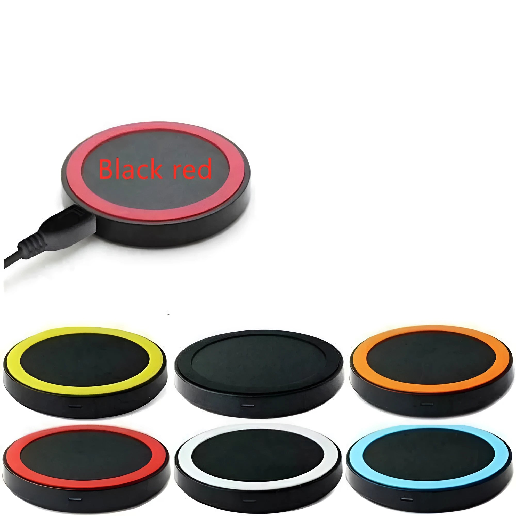 Square Qi wireless charger base in multiple colours showing 69mm dimensions