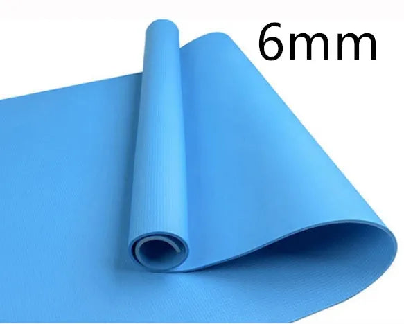 Red and blue EVA fitness yoga mats showing 4mm and 6mm thickness options for anti-slip exercise.
