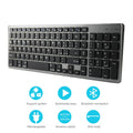 Ultra-thin white rechargeable Bluetooth keyboard for iPad tablet and laptop with 104 keys.