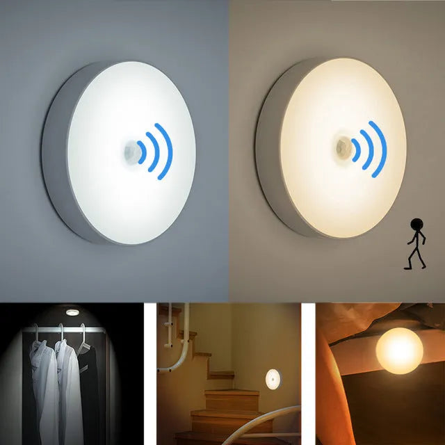 USB rechargeable body induction LED night light with motion sensor in beige or white colour
