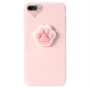 Soft silicone TPU phone case with a cute 3D cartoon cat design for iPhone, shown in pink.