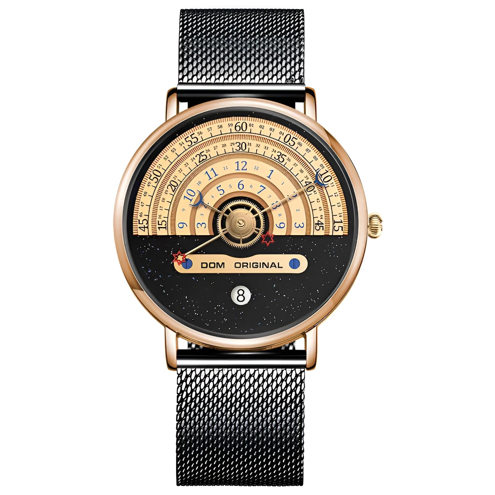 Men's gold and silver sports watch with 40mm round dial, alloy case, and stainless steel bracelet
