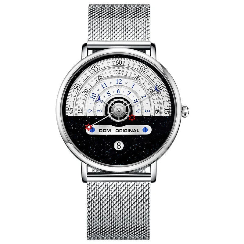 Men's gold and silver sports watch with 40mm round dial, alloy case, and stainless steel bracelet