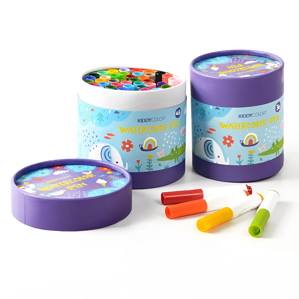 Children's washable brush pen set with plastic barrel watercolour pens in 36 or 48 colour options