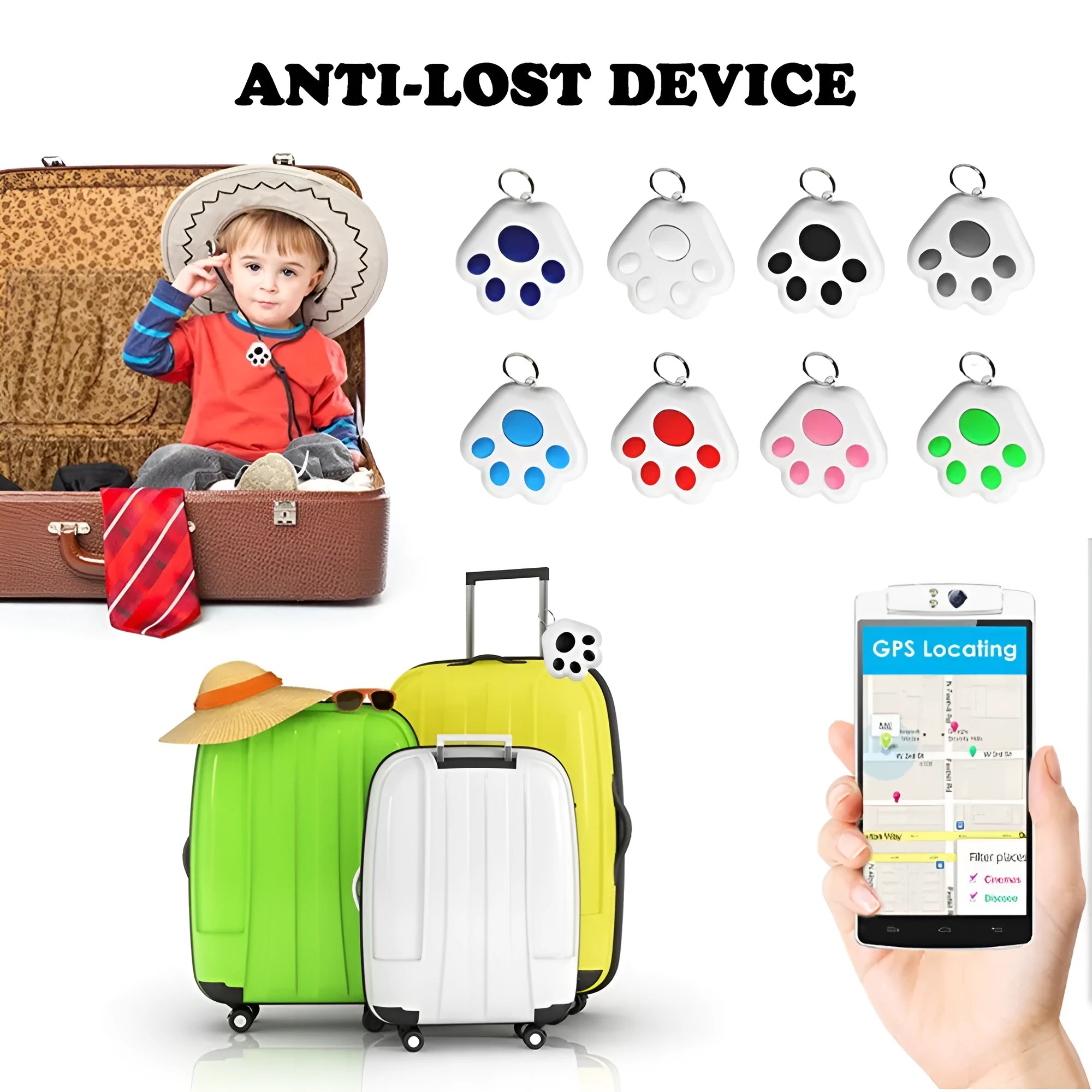 Small black Bluetooth anti-lost device with pendant attachment for dog tracking and phone finding
