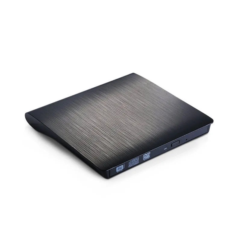 Black external USB DVD burner with tray loading for notebook and desktop use