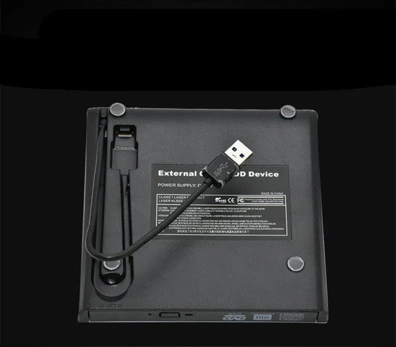 Black external USB DVD burner with tray loading for notebook and desktop use