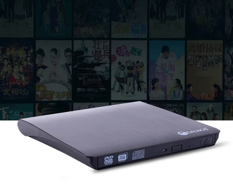 Black external USB DVD burner with tray loading for notebook and desktop use
