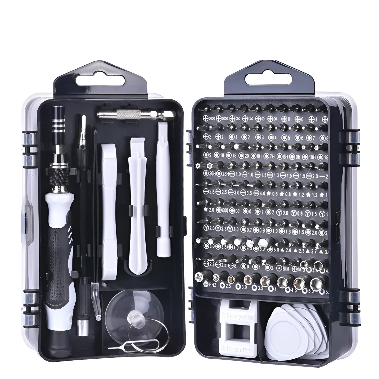 117 in 1 magnetic screwdriver set with flexible extension rod in black, blue, or red box.