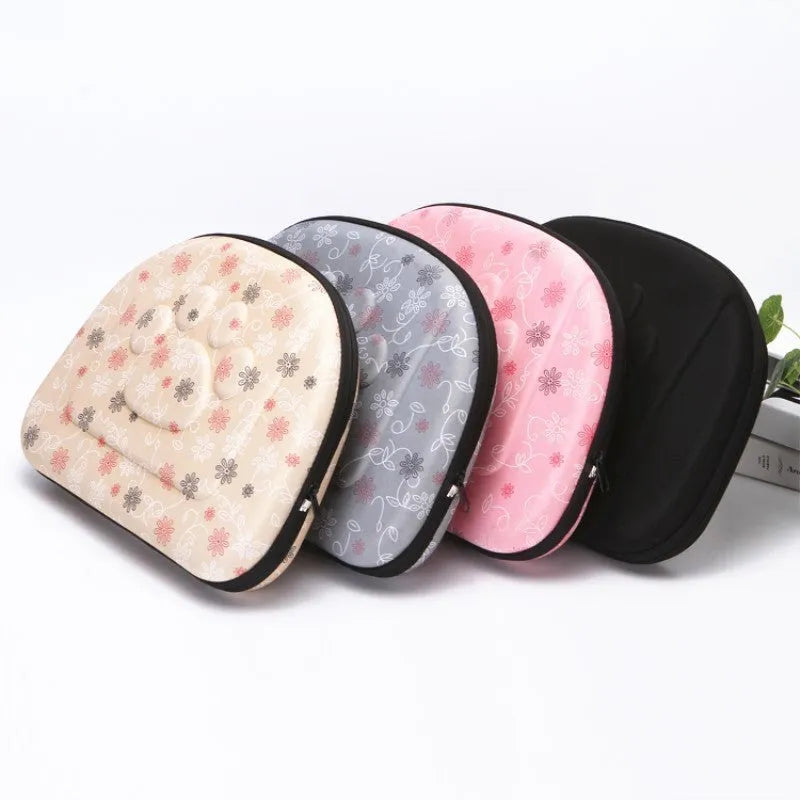 Collapsible EVA pet carrier bag in medium size, pink colour, folded flat with two zippers