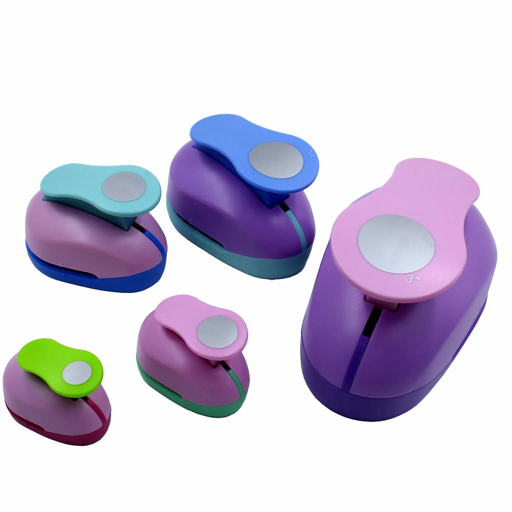 Round children's puzzle embossing machine with colourful finish and six round dies from 9mm to 75mm