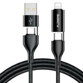 Wish3A 4-in-1 braided data cable 1 metre black with USB A to C, A to L, C to C, and C to L connectors