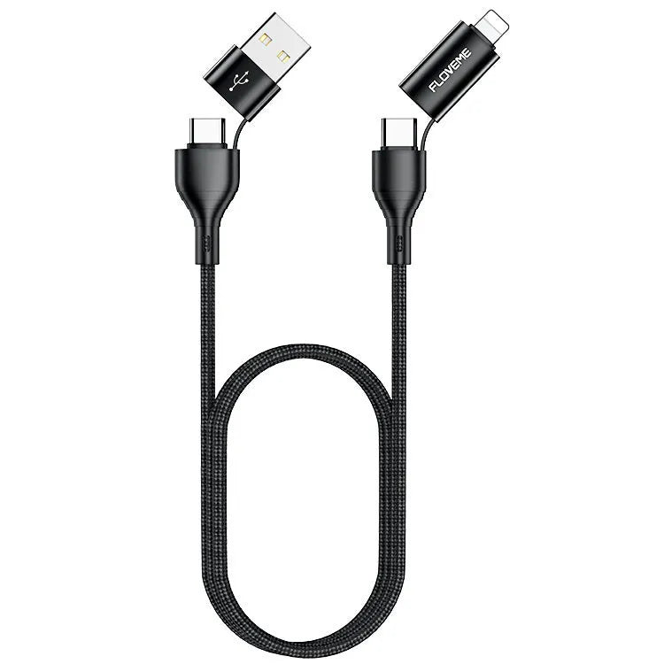 Wish3A 4-in-1 braided data cable 1 metre black with USB A to C, A to L, C to C, and C to L connectors