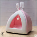Soft grey cloth pet bed house for a cat, showing enclosed villa design.