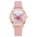 Gaiety brand ladies wristwatch with rhinestone butterfly decoration on a round dial with leather strap.
