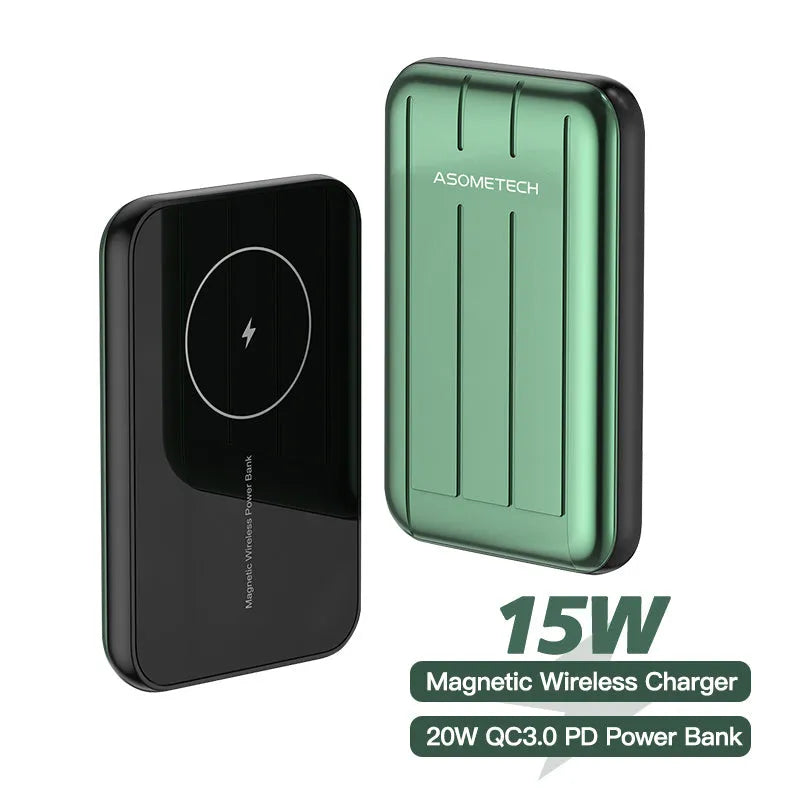 Wireless magnetic power bank in blue with 5000mAh capacity for iPhone 12 charging