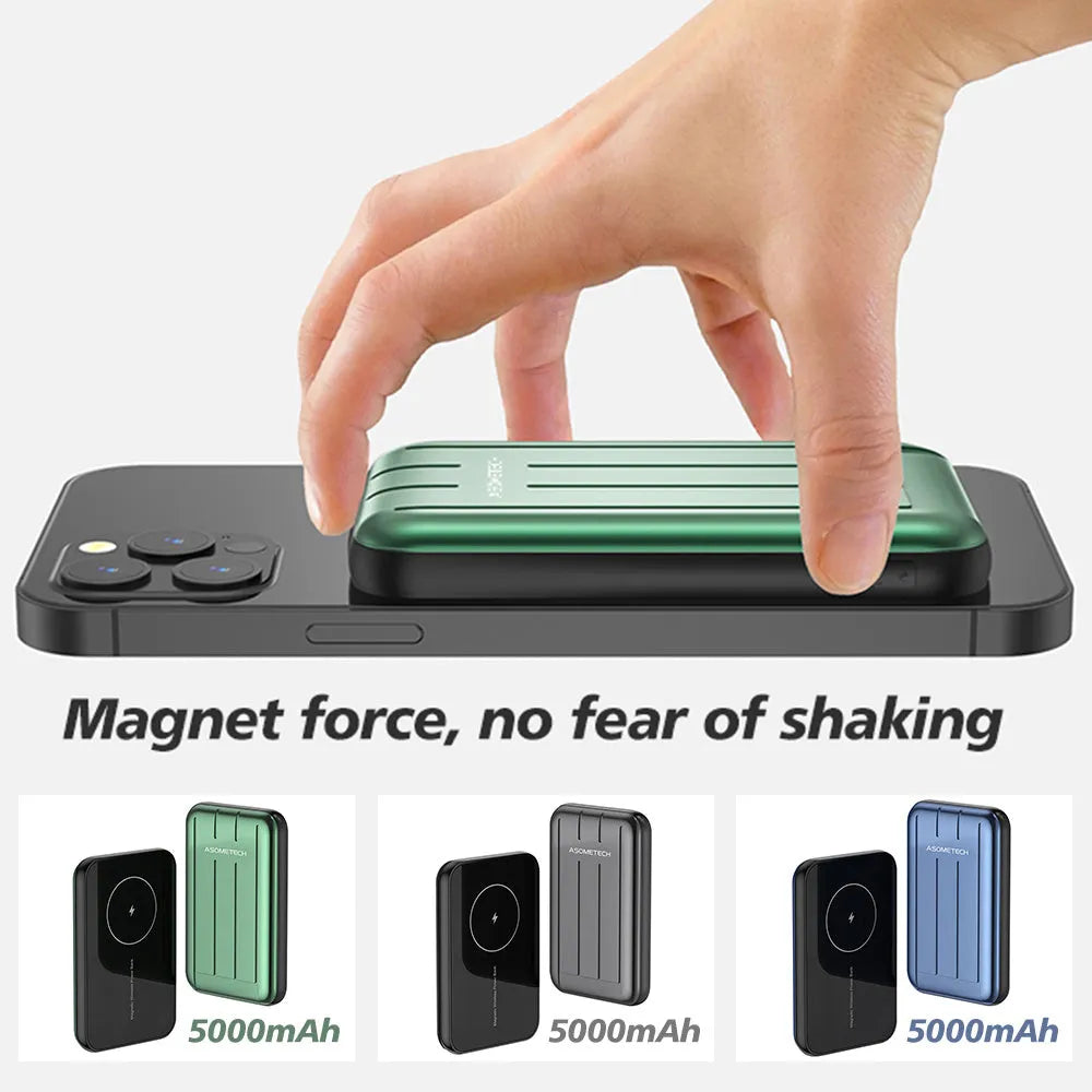 Wireless magnetic power bank in blue with 5000mAh capacity for iPhone 12 charging