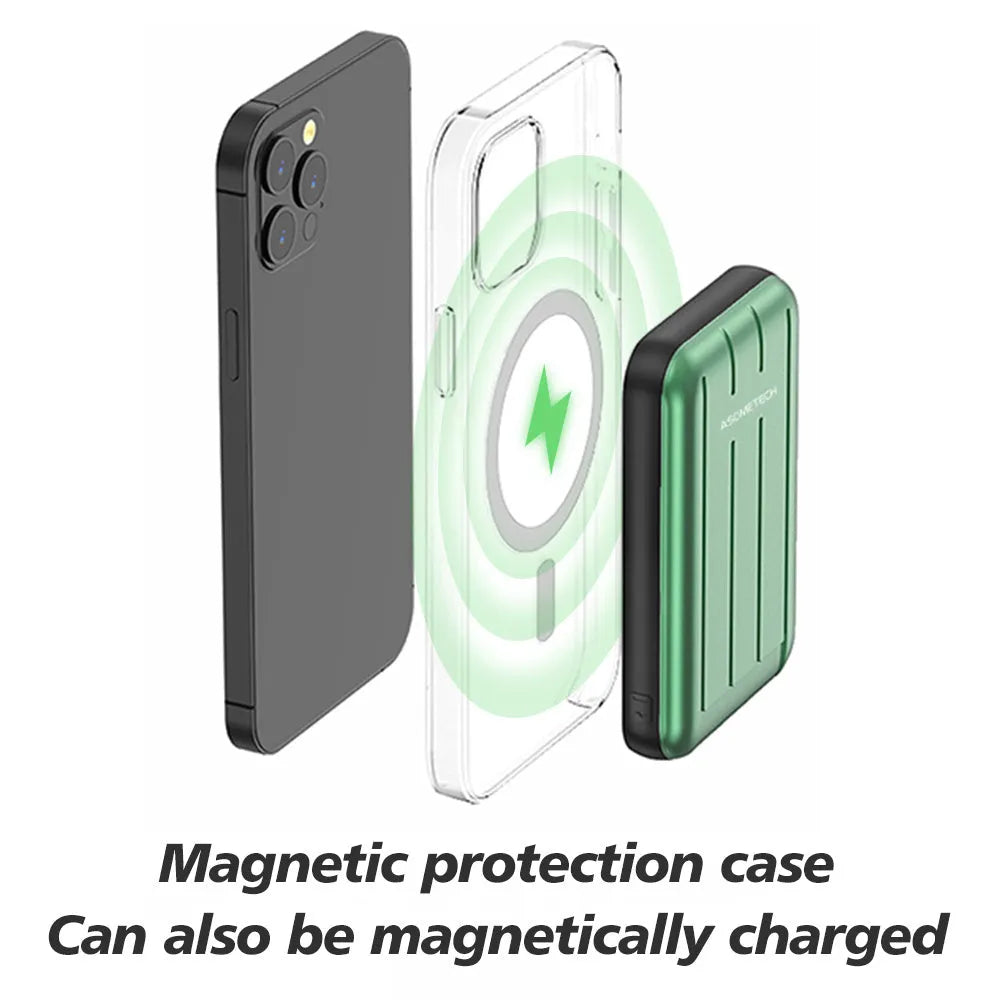Wireless magnetic power bank in blue with 5000mAh capacity for iPhone 12 charging
