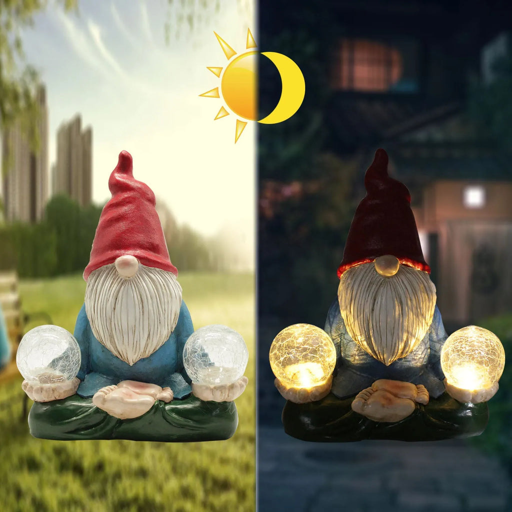 Solar LED resin dwarf doll garden statue with faceless old man design for outdoor decoration
