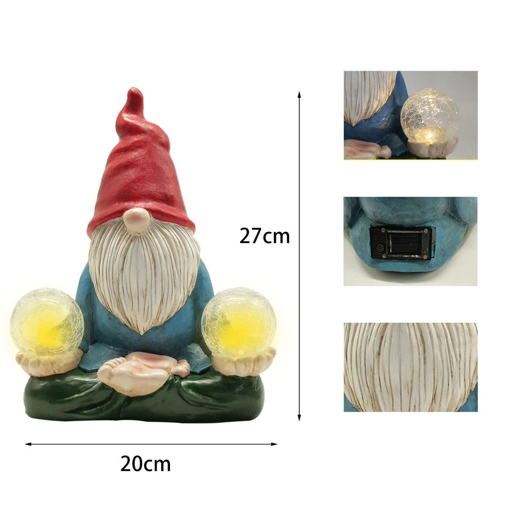Solar LED resin dwarf doll garden statue with faceless old man design for outdoor decoration