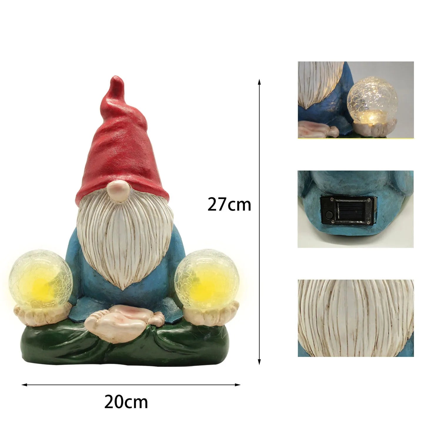 Solar LED resin dwarf doll garden statue with faceless old man design for outdoor decoration