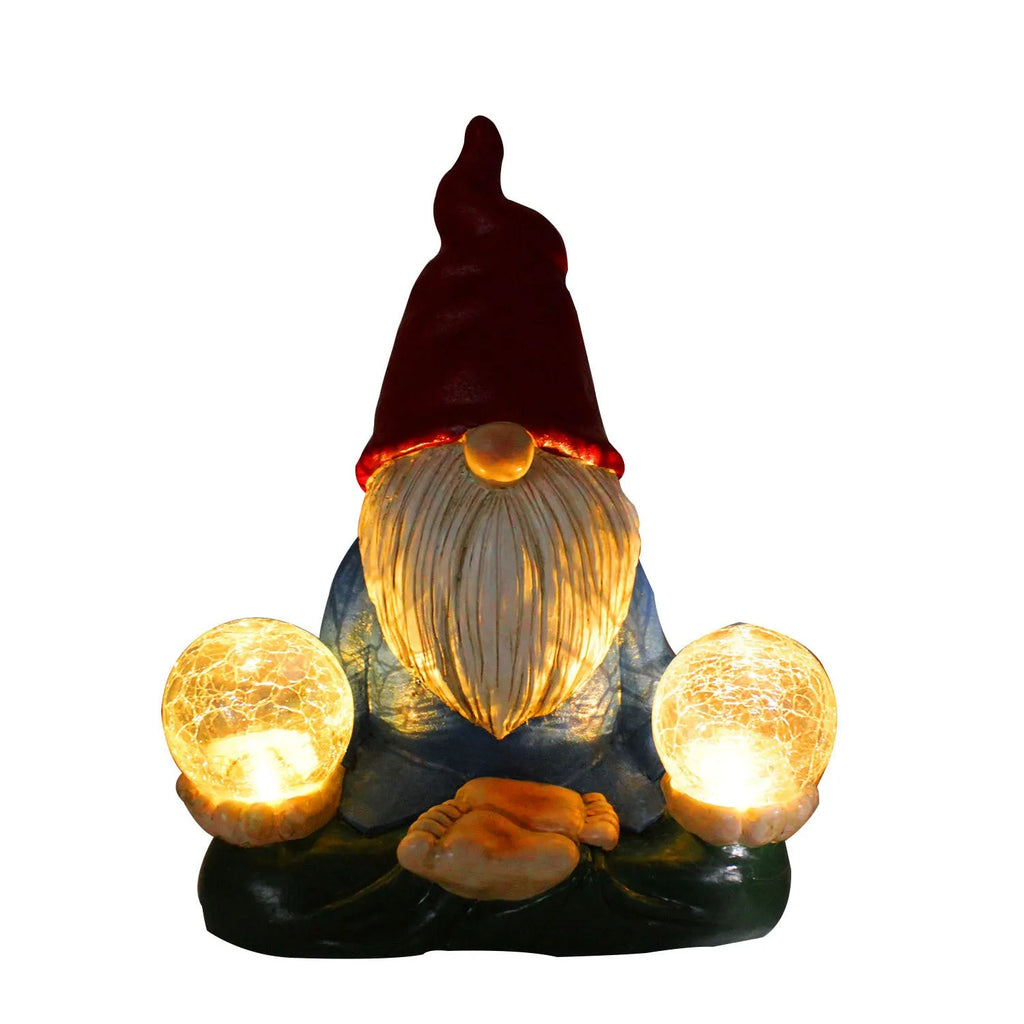 Solar LED resin dwarf doll garden statue with faceless old man design for outdoor decoration