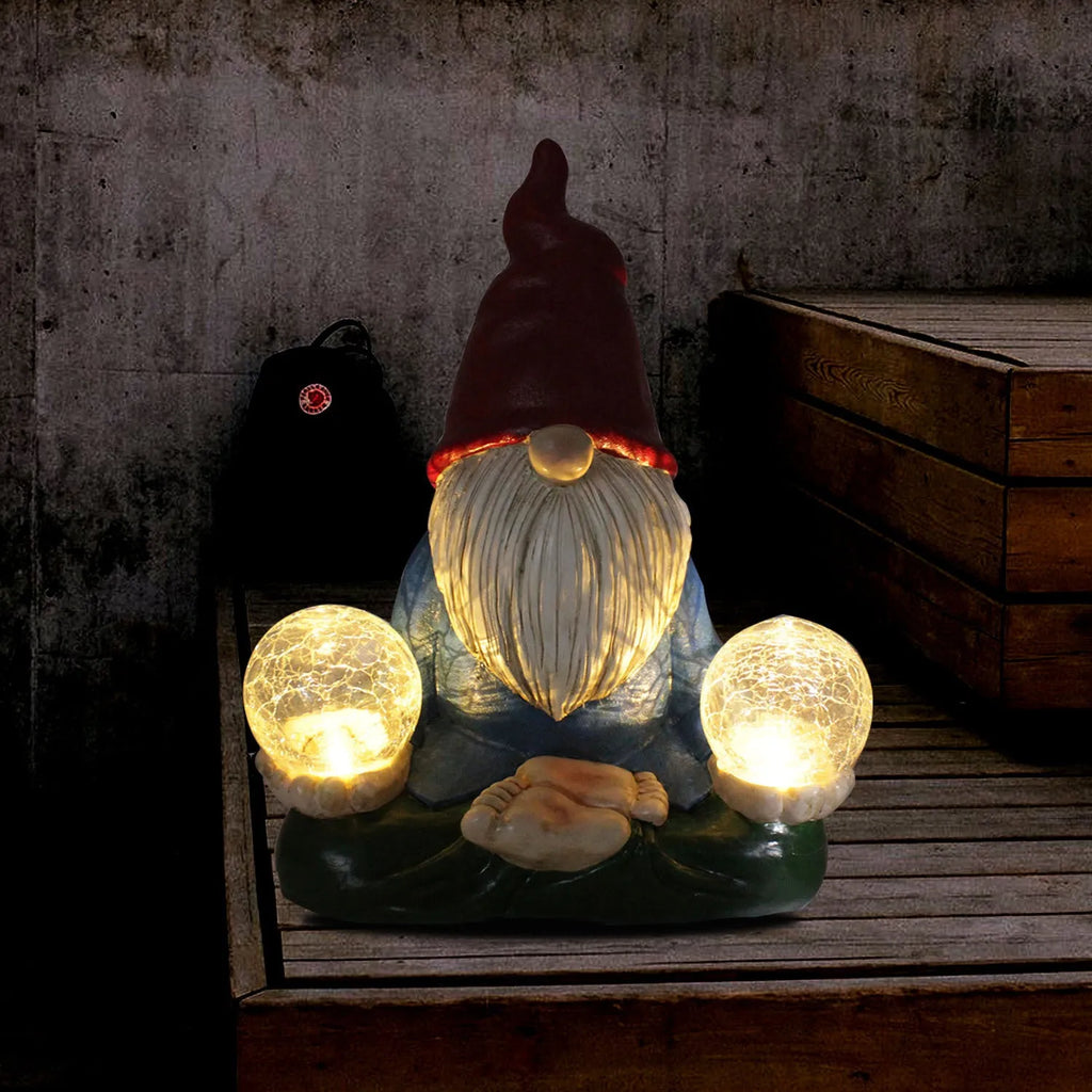 Solar LED resin dwarf doll garden statue with faceless old man design for outdoor decoration