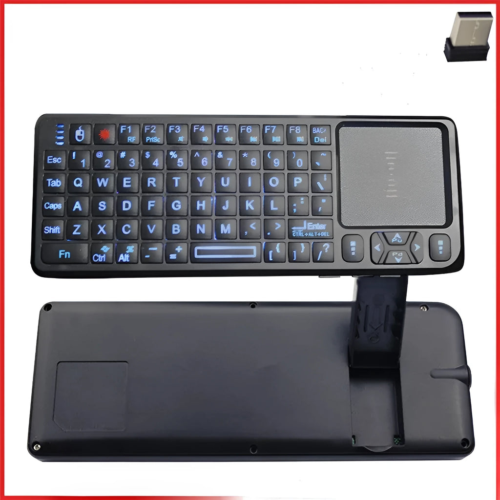 Black wireless mini keyboard with touch screen for teaching presentations, measuring 151mm wide