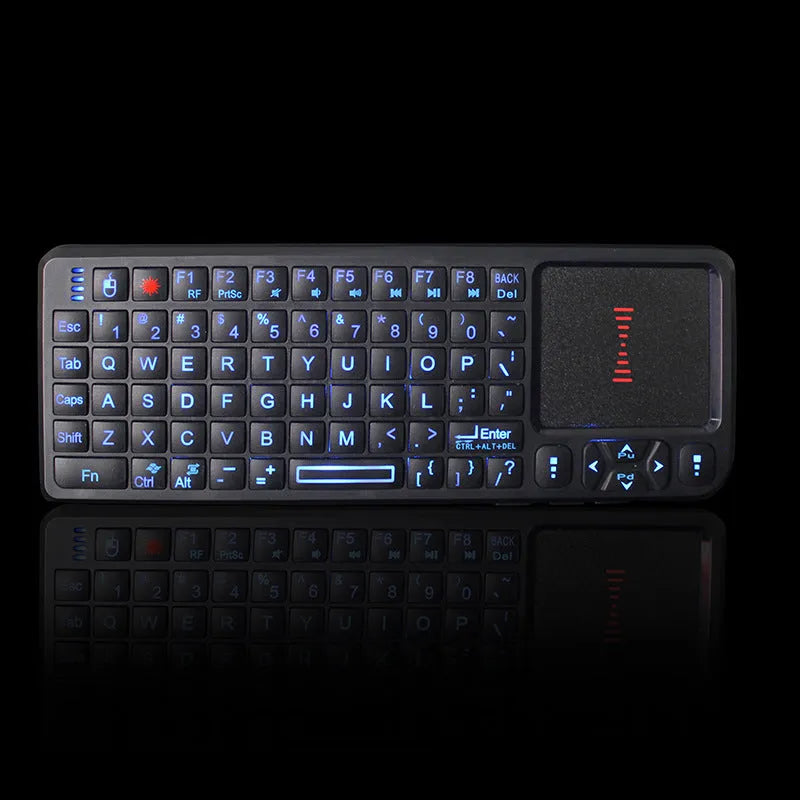 Black wireless mini keyboard with touch screen for teaching presentations, measuring 151mm wide