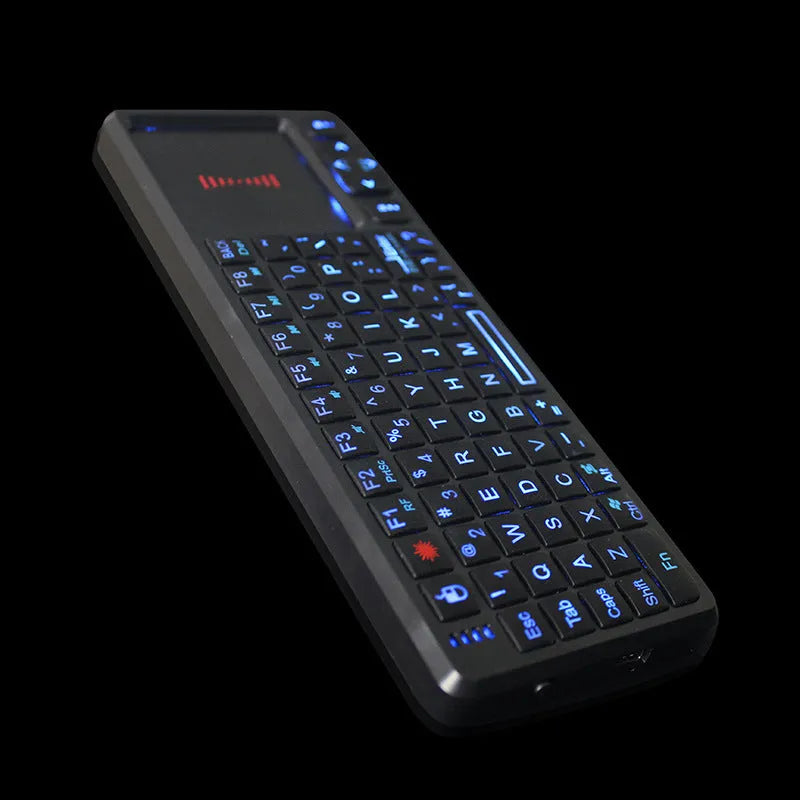 Black wireless mini keyboard with touch screen for teaching presentations, measuring 151mm wide