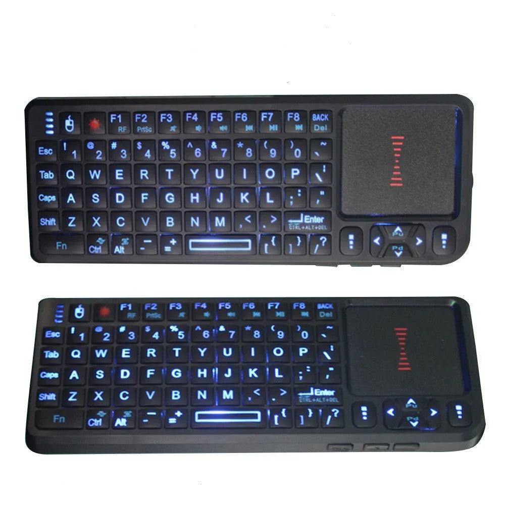 Black wireless mini keyboard with touch screen for teaching presentations, measuring 151mm wide