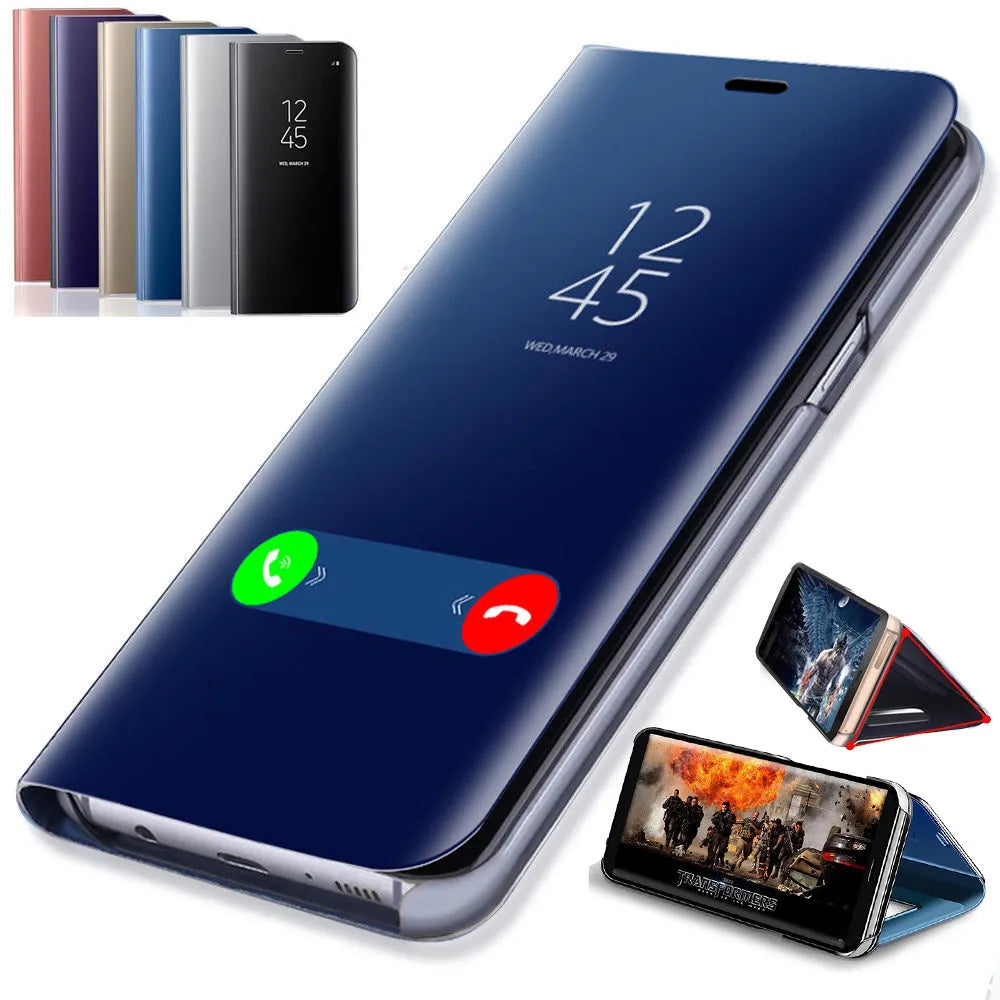 Mirror flip case for Samsung Galaxy A50 A51 A21s A71 with kickstand - Black