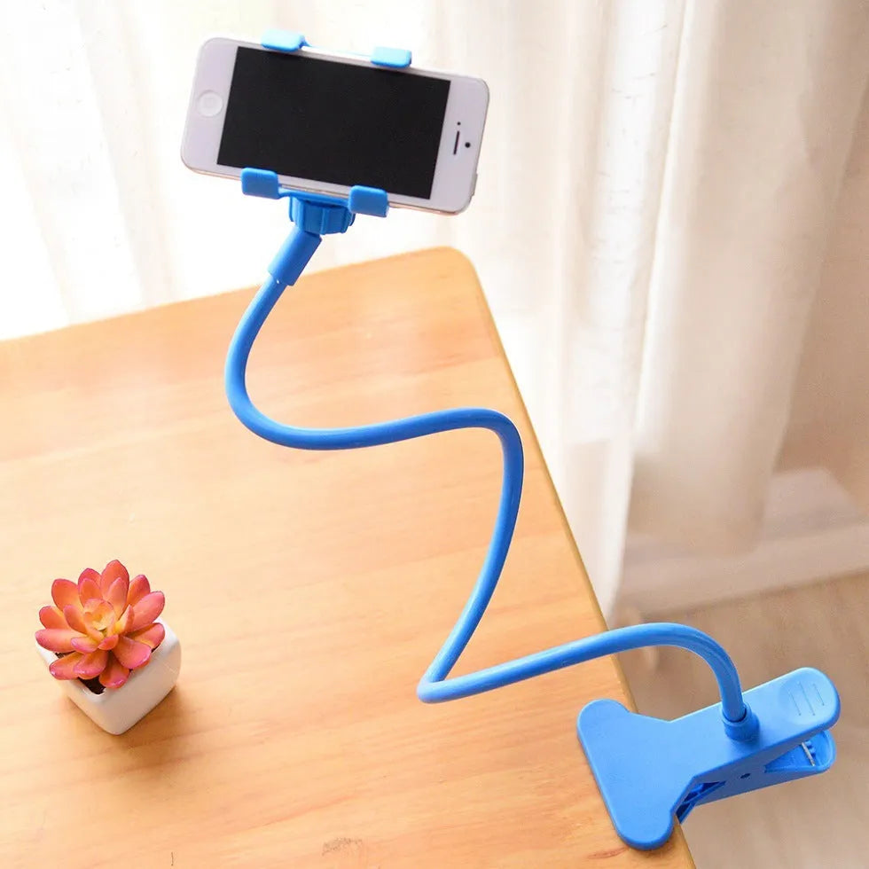 Black portable phone holder with 70cm flexible arm and V-design clip for universal smartphones