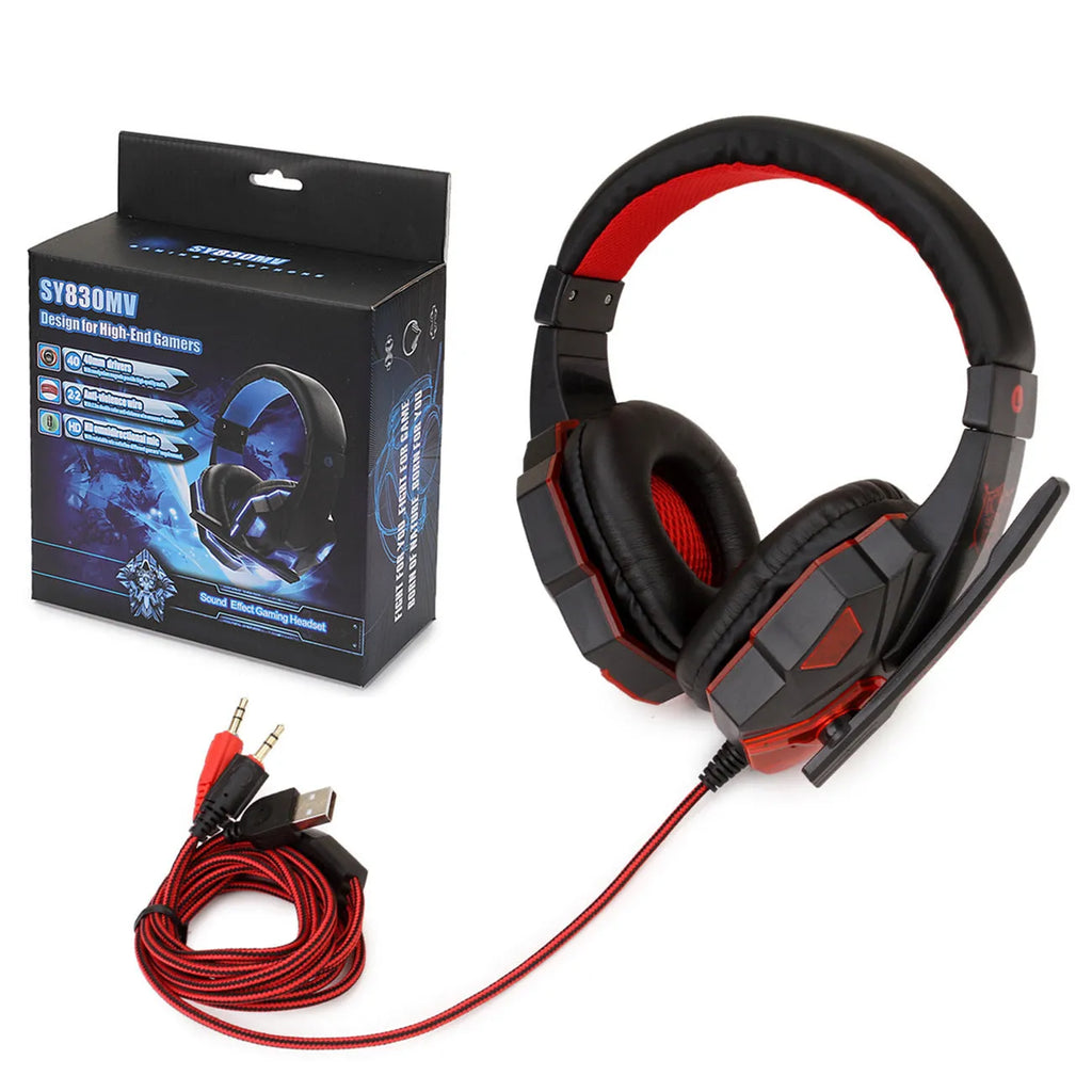 Wired PC gaming headset with light-up effects on tanned leather earmuffs and braided cable