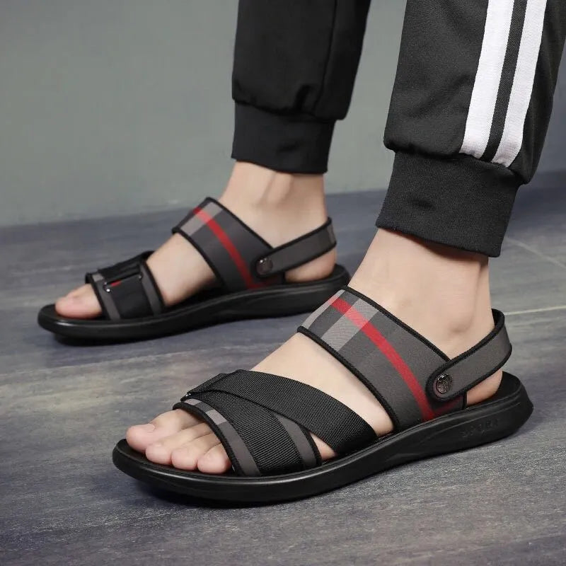 Youth summer leisure sports sandals with Lycra upper and polyurethane sole showing international sizing chart