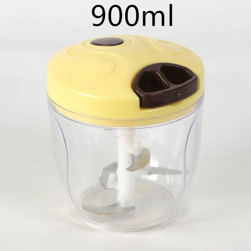 Green manual kitchen chopper with three stainless steel blades and a 500ml clear container.