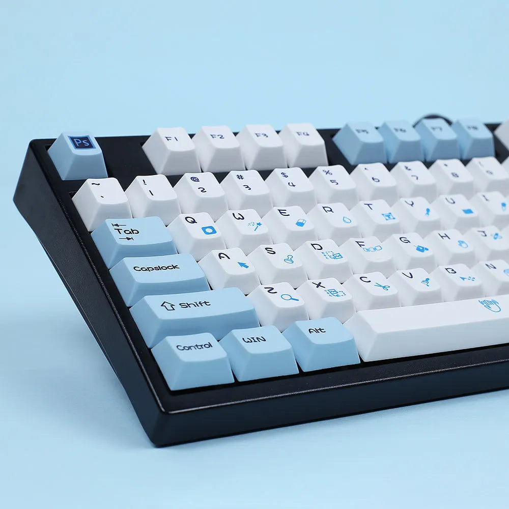 PS theme mechanical keyboard keycap set with 108 keys in blue and white sublimation print