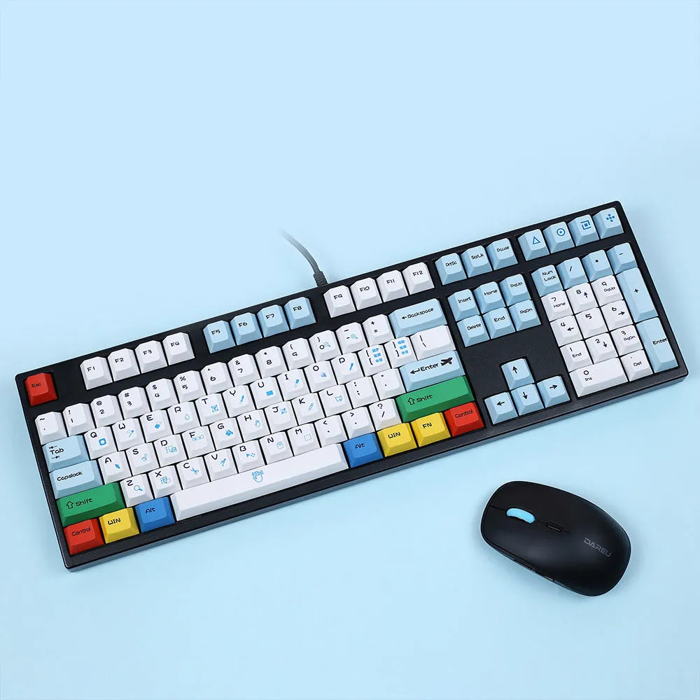 PS theme mechanical keyboard keycap set with 108 keys in blue and white sublimation print