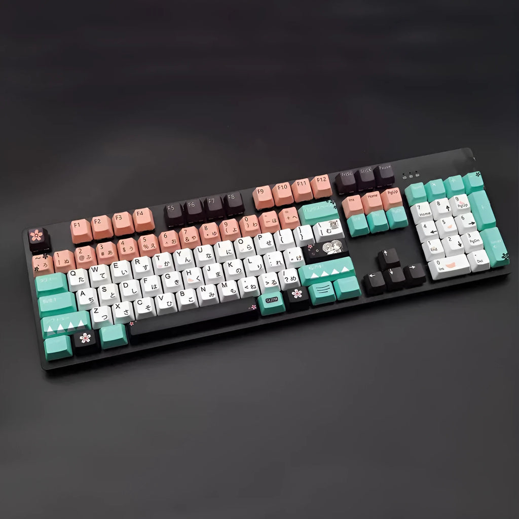 Green mechanical keyboard keycap set for Cherry MX switches with USB wireless receiver