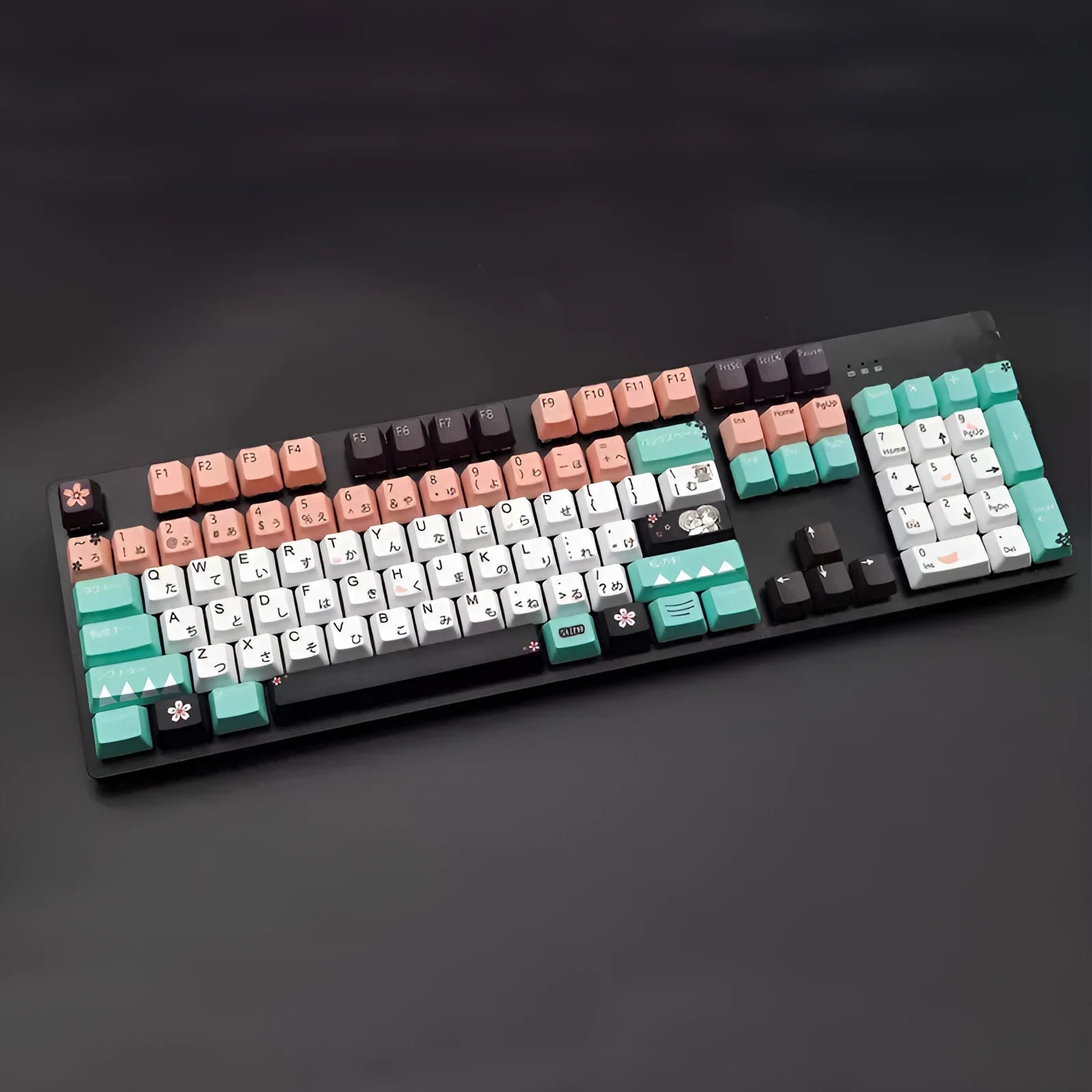 Green mechanical keyboard keycap set for Cherry MX switches with USB wireless receiver