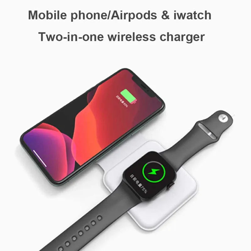 White folding magnetic wireless charging dock showing dual charging surfaces and adjustable stand