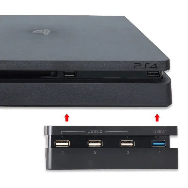Black USB hub extender accessory for PlayStation 4 consoles with multiple USB ports