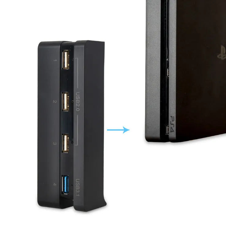 Black USB hub extender accessory for PlayStation 4 consoles with multiple USB ports