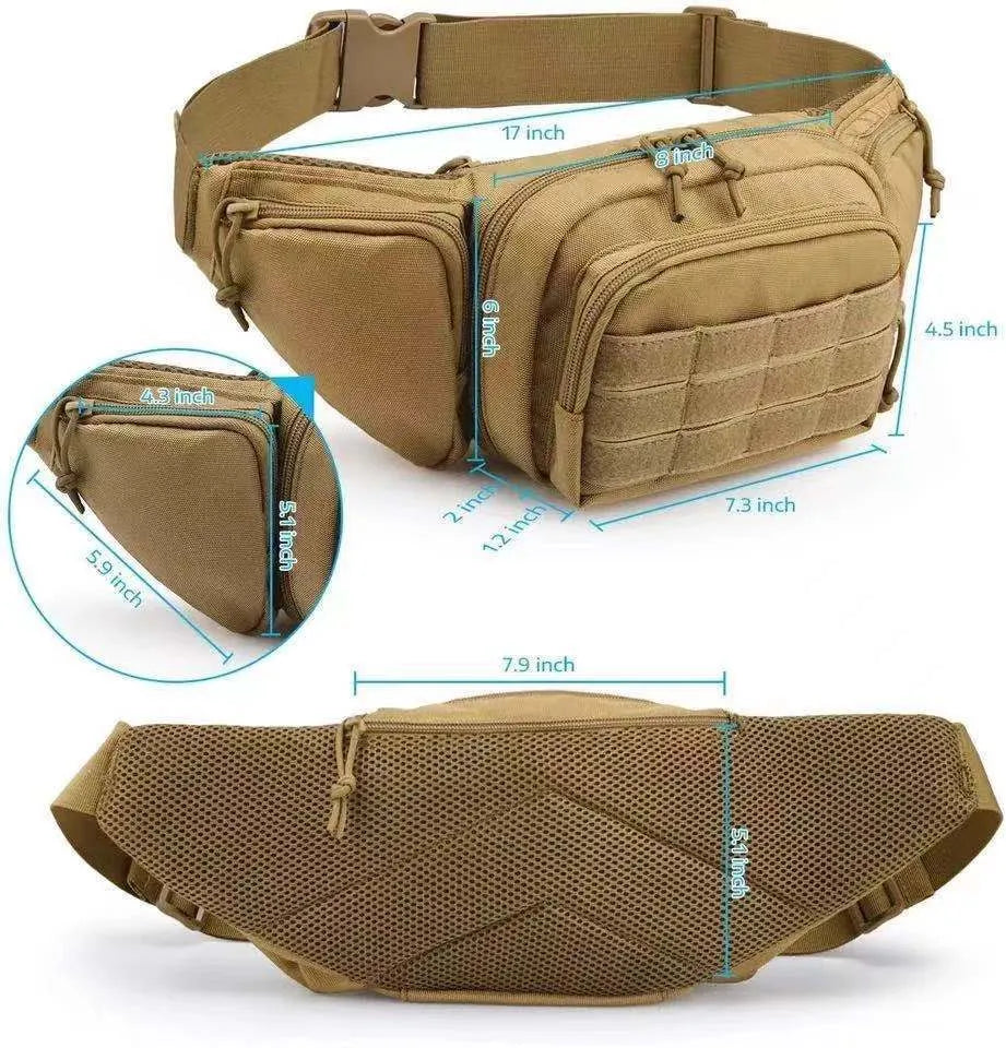 Men's tactical waist bag in black or khaki colour without shoulder straps