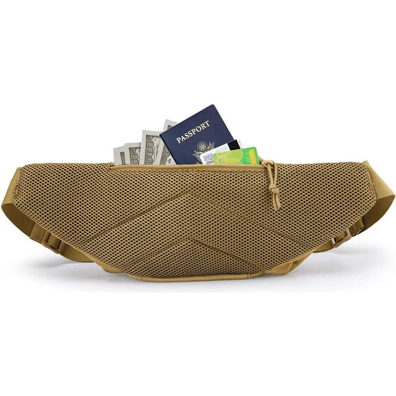 Men's tactical waist bag in black or khaki colour without shoulder straps