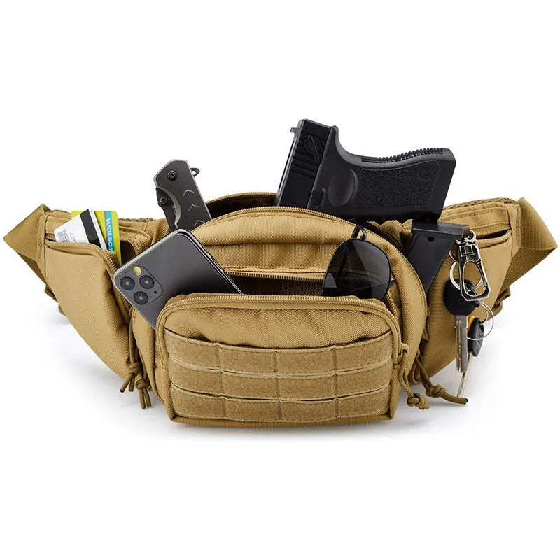 Men's tactical waist bag in black or khaki colour without shoulder straps