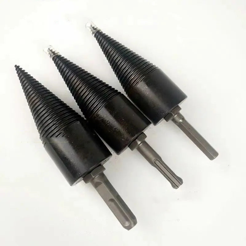 Hardened steel hexagonal wood splitting drill bit for electric hand drills and hammers
