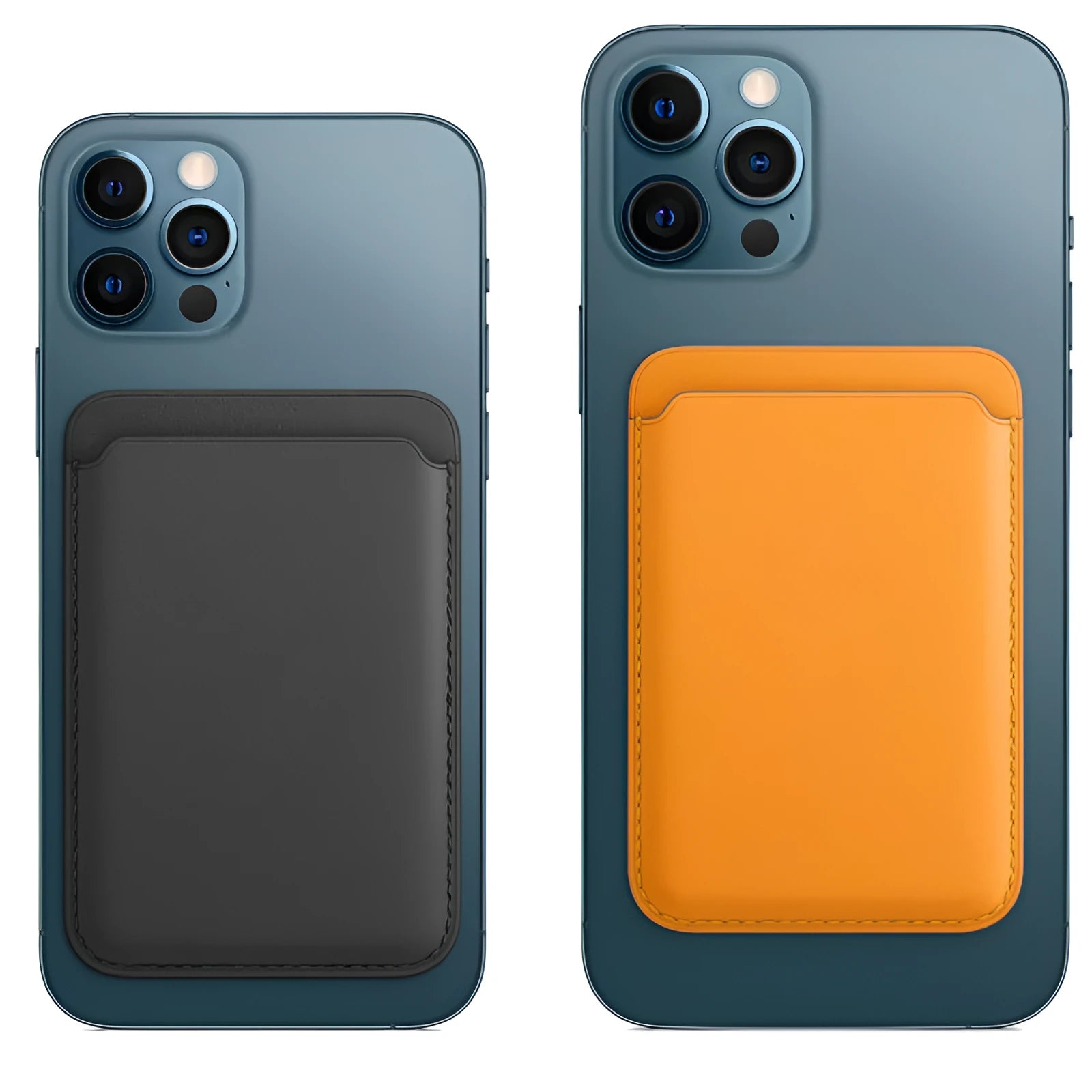PU leather magnetic card holder phone case for MagSafe iPhones in dark blue colour.