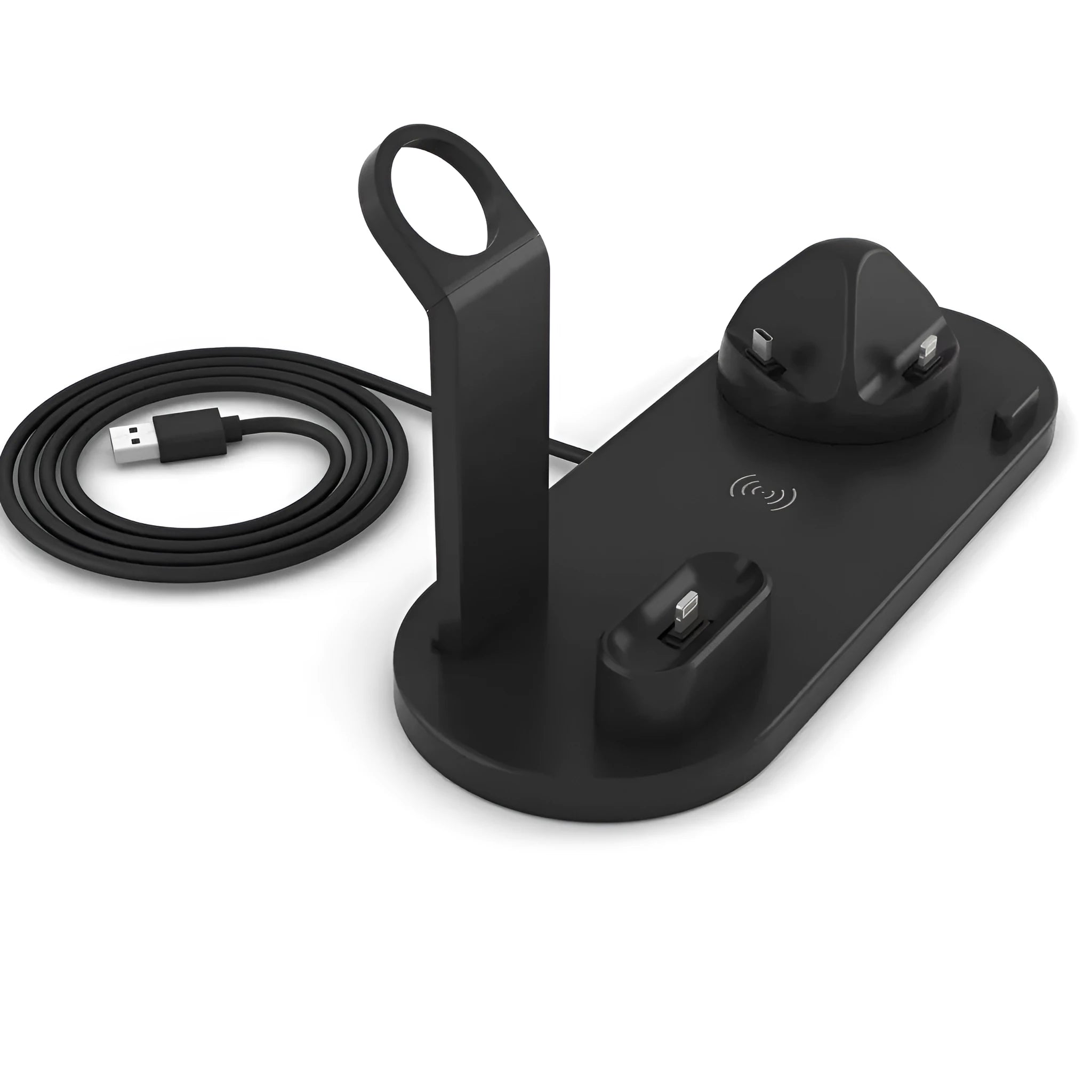 4 in 1 wireless charging stand for iPhone in black with LED indicator